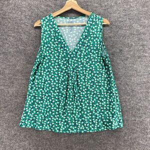 5/$45 Croft & Barrow Blouse Women L Large Green Floral Sleeveless Wide Strap
